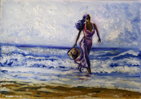 WALKING ON THE BEACH - Seascape view - 42 x 29.5 cm