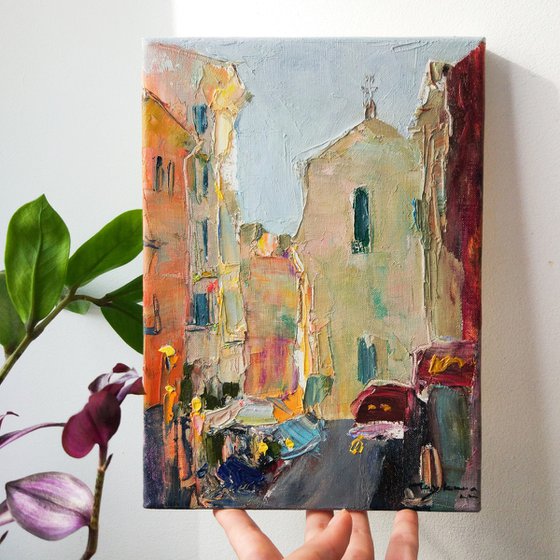 Streets of the Rome. Temple. Roman Holiday series. Original plein air oil painting .