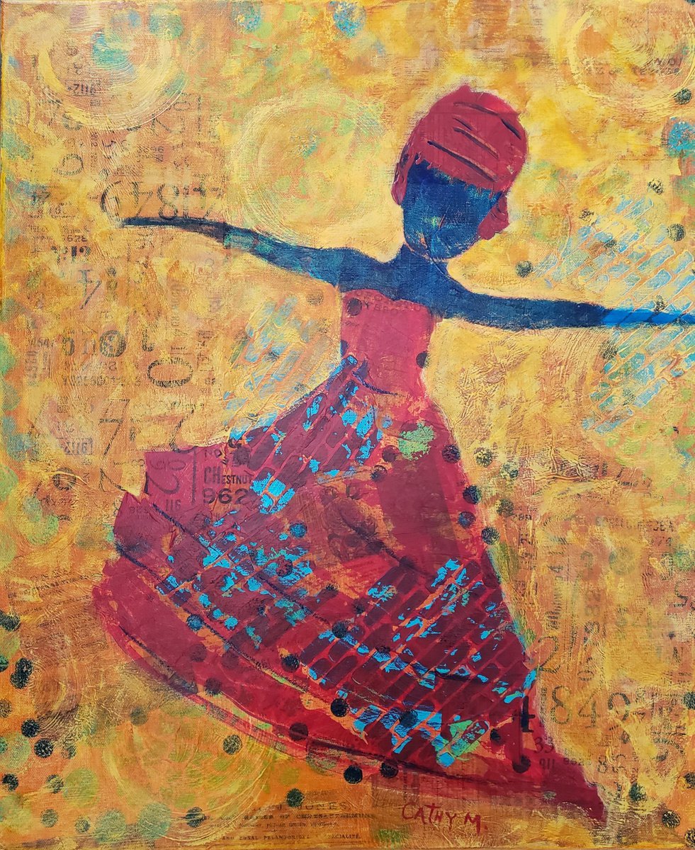 Abstract Portrait Painting By Cathy Maiorano, 20 X 24, Calypso Queen, Original Artwork