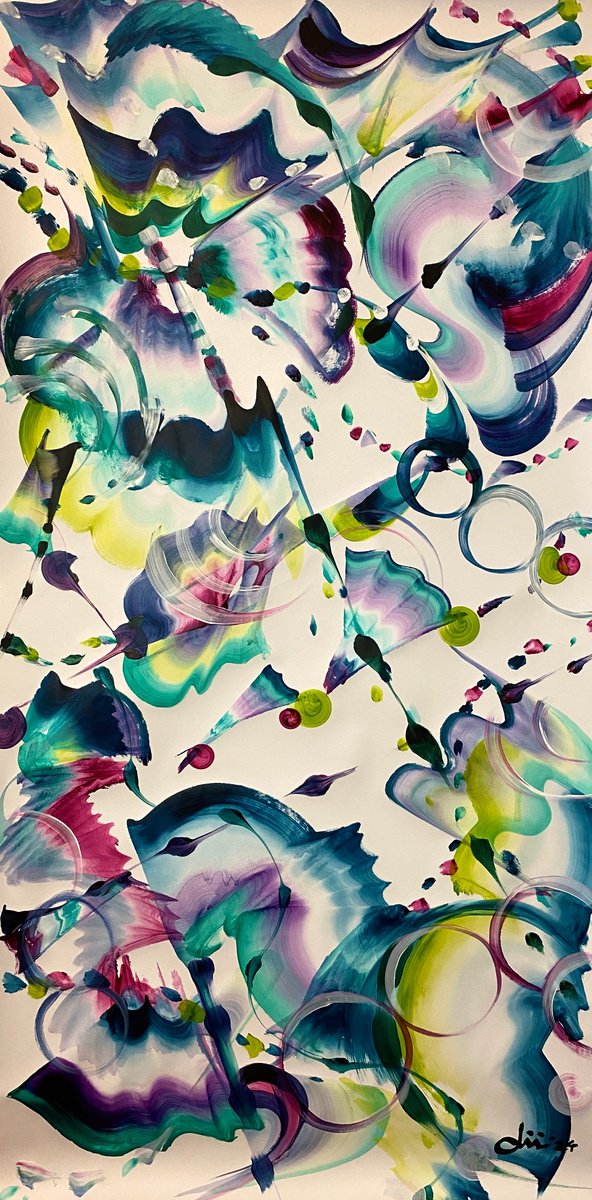 Organic Abstract Acrylic Painting By Daichi Matsusaki, 20 X 39, Color Dance 1-6-24, Original Artwork