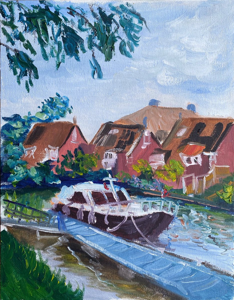 Impressionistic Transport Oil Painting By Dmitry Fedorov, 9 X 12, A Boat In Harbour. Plainair, Original Artwork