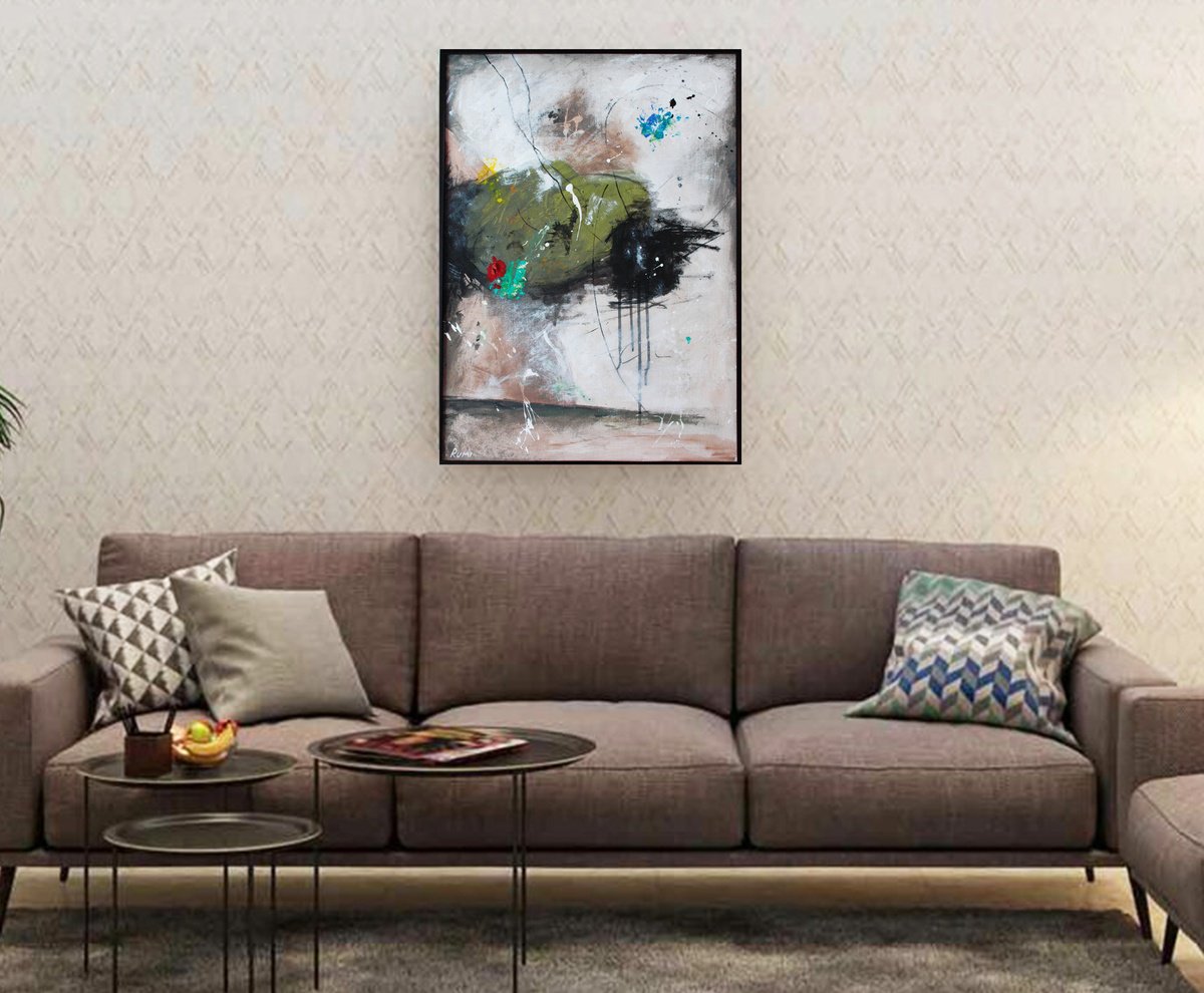 Abstract Acrylic Painting By Rumen Spasov, 20 X 28", "At Another Place", Original Artwork