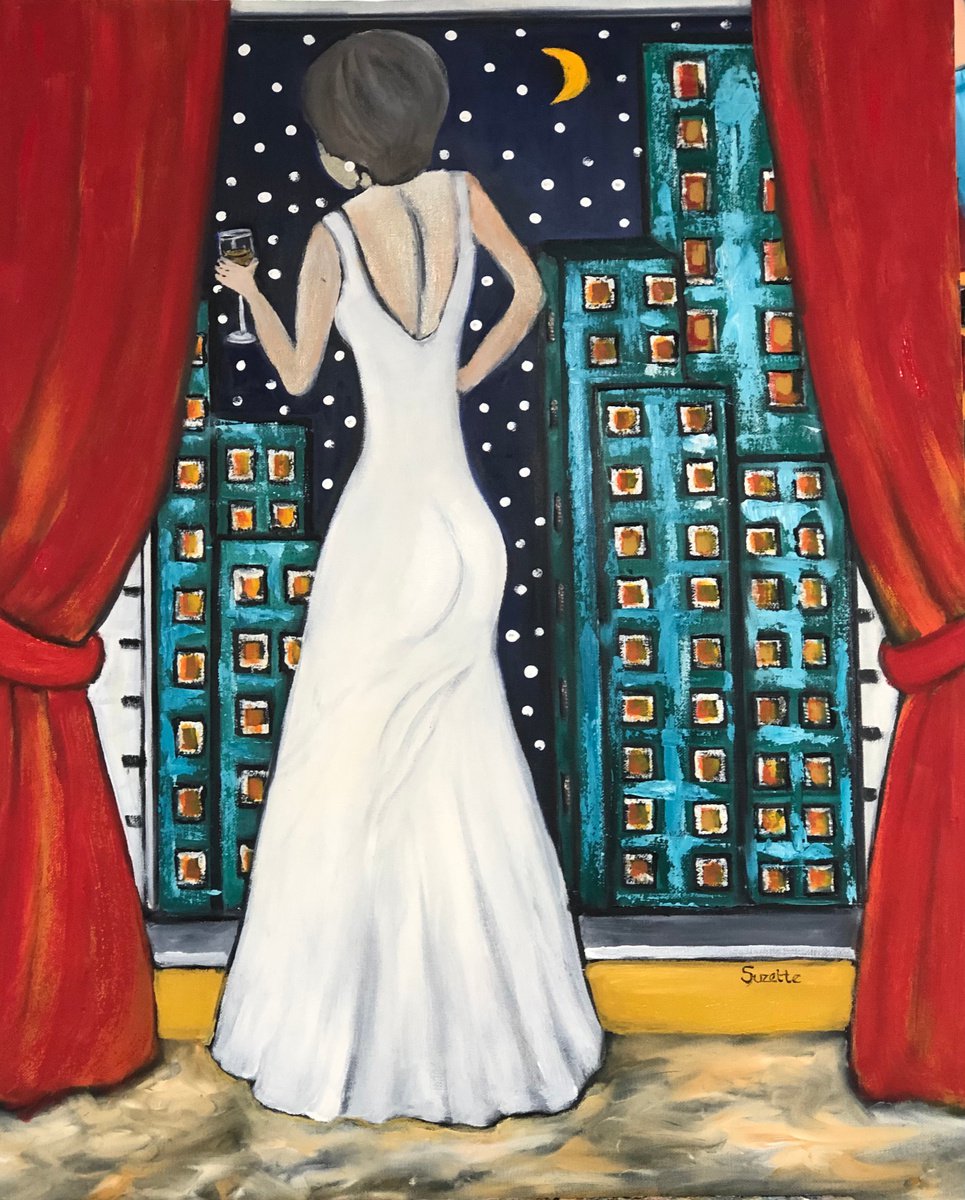 Impressionistic Portrait Painting By Suzette Datema, 24 X 30", City Lights, Original Artwork