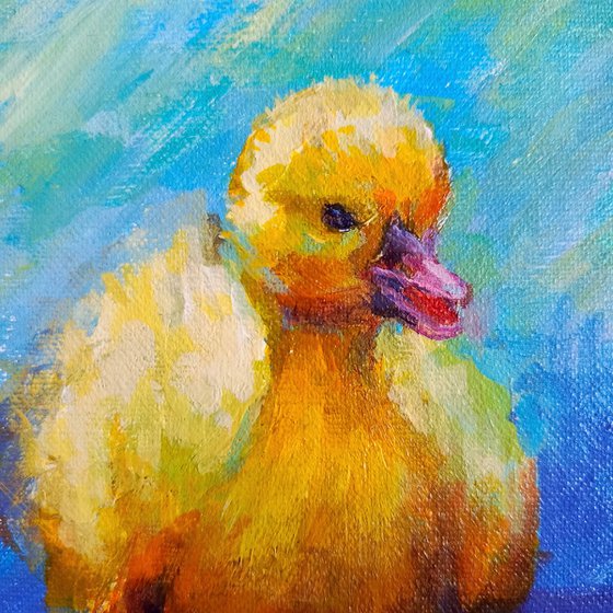 Small ready to hang painting of funny duck