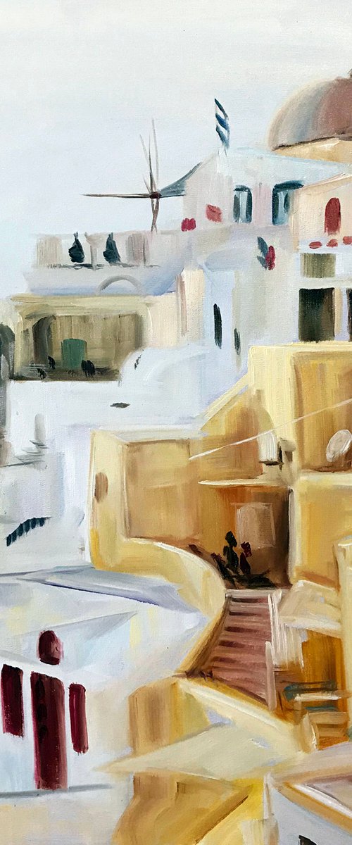 Oil painting with the city "Santorini" 40 * 40 cm by Irina Ivlieva