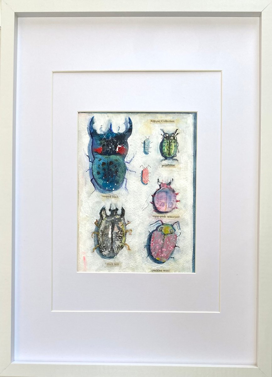 Bug Collection #05 - Framed mixed media abstract Beetle Painting by Luci Power