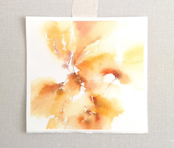 Yellow abstract flower painting, small square art