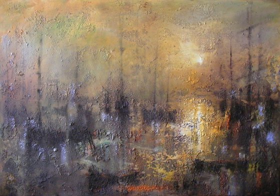 "Harbor of destroyed dreams -Between what you Feel and what you Know" / Large size W 100x H 70cm