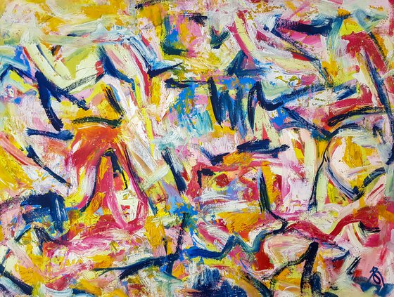 Klaro (XXXL) - (H)152x(W)198 cm. Style of Willem de Kooning by Retne