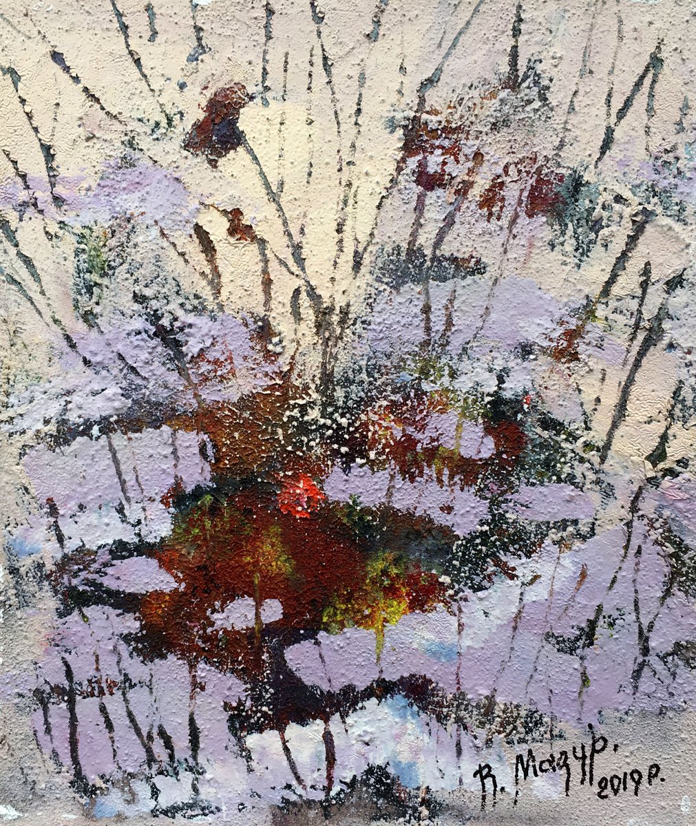 Impressionistic Abstract Oil Painting By Volodymyr Mazur, 9 X 11", Snowdrops, Original Artwork