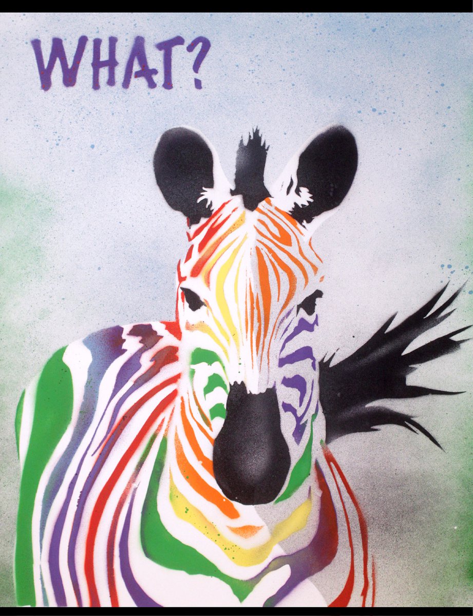 Urban And Pop Abstract Painting By Juan Sly, 22 X 30", What? Zebra (On Paper)., Original Artwork