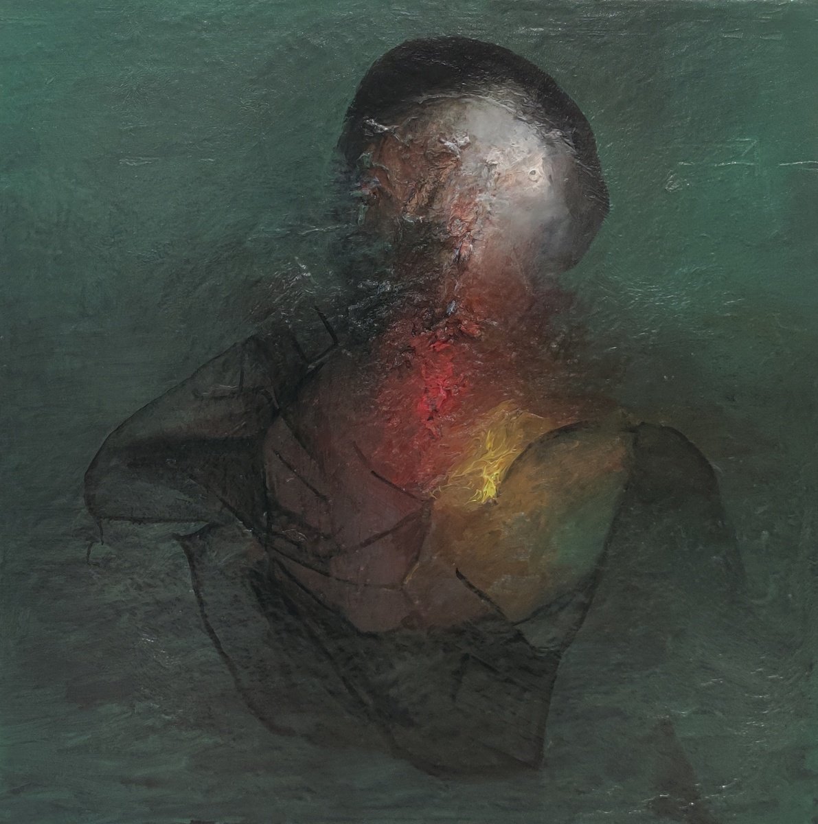 Abstract Portrait Oil Painting By Mladen Ilic, 24 X 24", Potential, Original Artwork