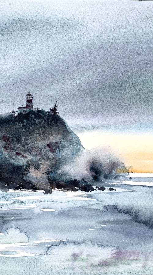 Sunset on the sea, Lighthouse, #2 by Eugenia Gorbacheva