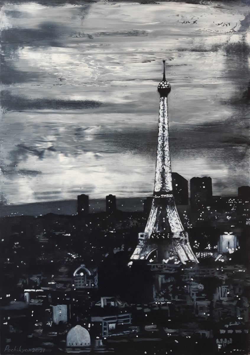 Eiffel Tower Nightscape By Lana Pochikyan, 20 X 28, Artwork For Sale On Artfinder