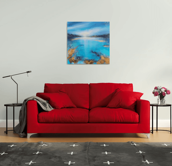 A beautiful large modern structured semi-abstract seascape painting "After the rain"