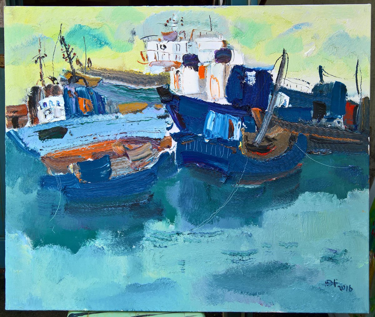 Impressionistic Landscape Oil Painting By Kunlong Wang, 24 X 20", Coast City, Original Artwork