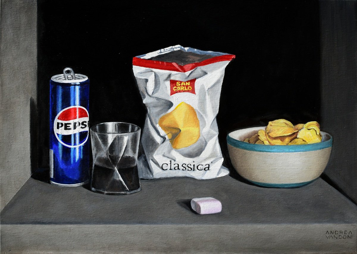 Photorealistic Still Life Oil Painting By Andrea Vandoni, 28 X 20, New Ancient Still Lifes 1, Original Artwork
