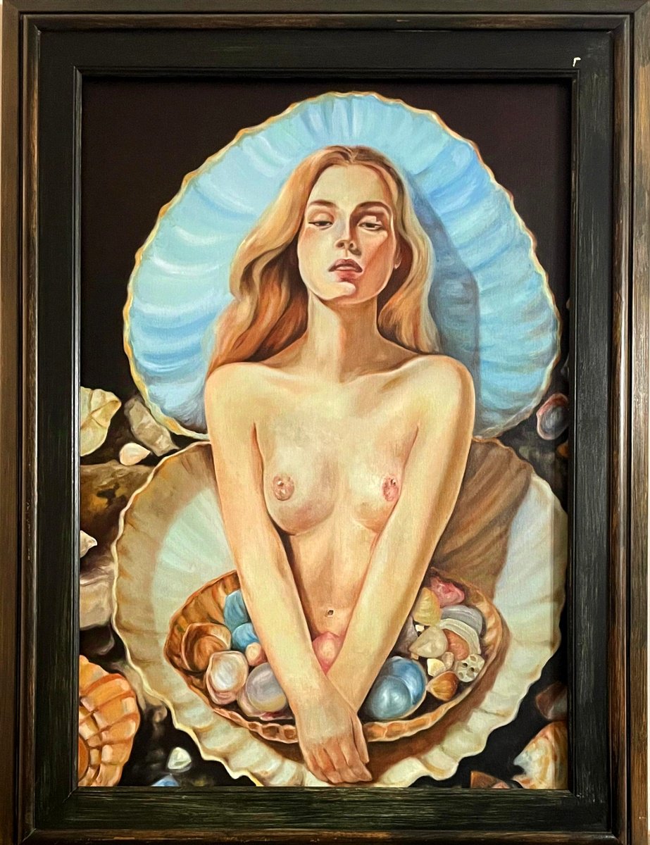 Surrealistic Portrait Oil Painting By Veronica Ciccarese, 20 X 28", Mother Of Pearl, Original Artwork