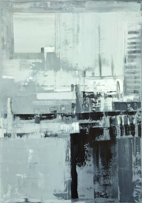 Abstract oil painting "City lines 19". Size 39.37/27.5 inches, (100/70cm).