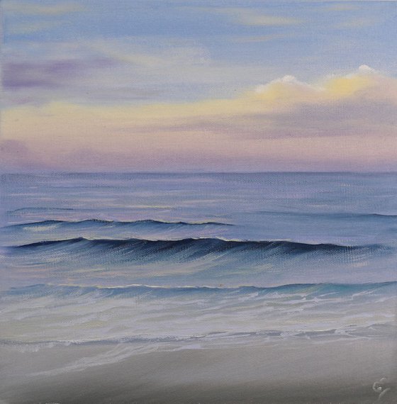 Sunrise at Ocracoke, plein air seascape oil painting on canvas by Eva Volf