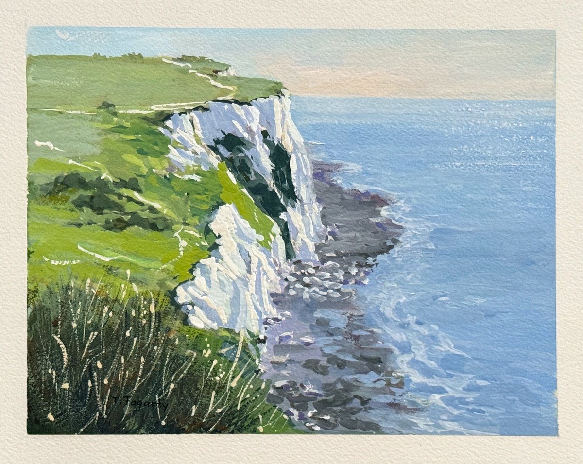 Impressionistic Landscape Painting By Tatyana Fogarty, 10 X 8", White Cliffs Of Dover, Original Artwork