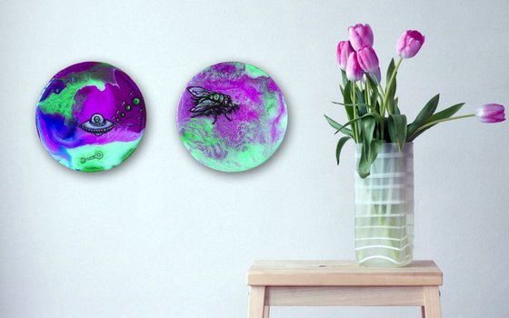 "Tondo Series" - Original PMS Acrylic And Resin Diptych Paintings - 8" x 4"