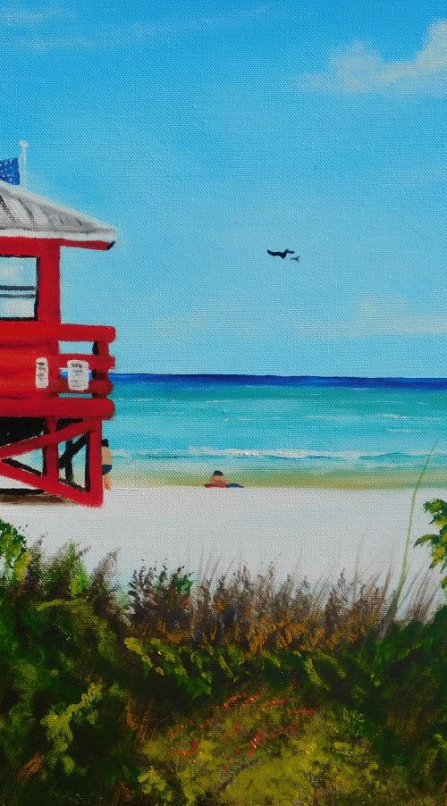 Siesta Key Red Lifeguard Stand by Lloyd Dobson