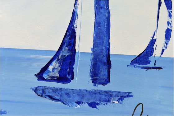 On Water - acrylic abstract painting sailboat painting framed canvas wall art