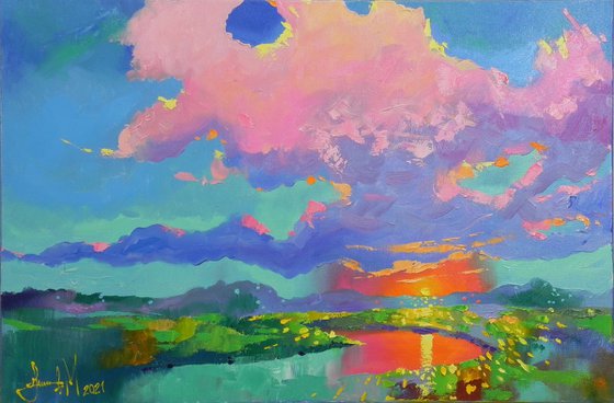 "Sky colors" - 2021 Original Abstract Landscape Bright Home Decor