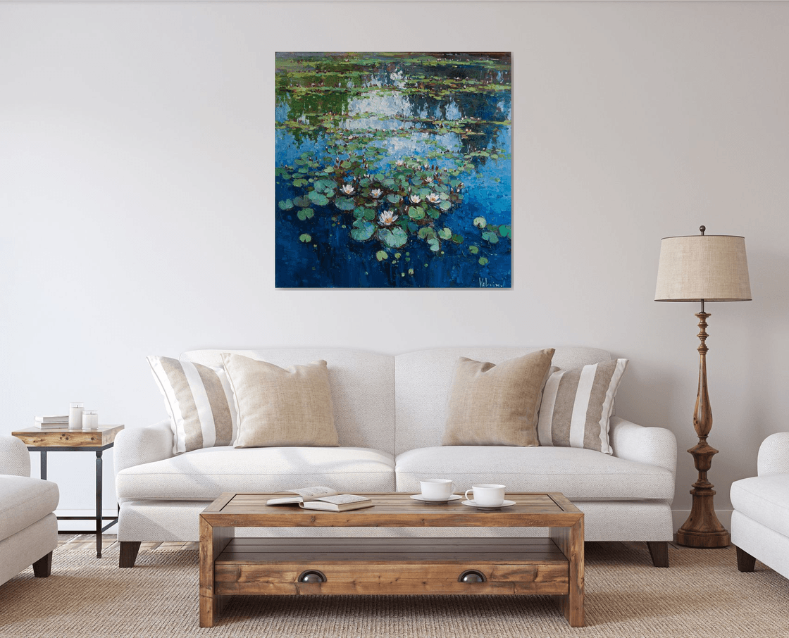 Water Lilies - Large pond flowers Impasto Original Oil painting Oil ...