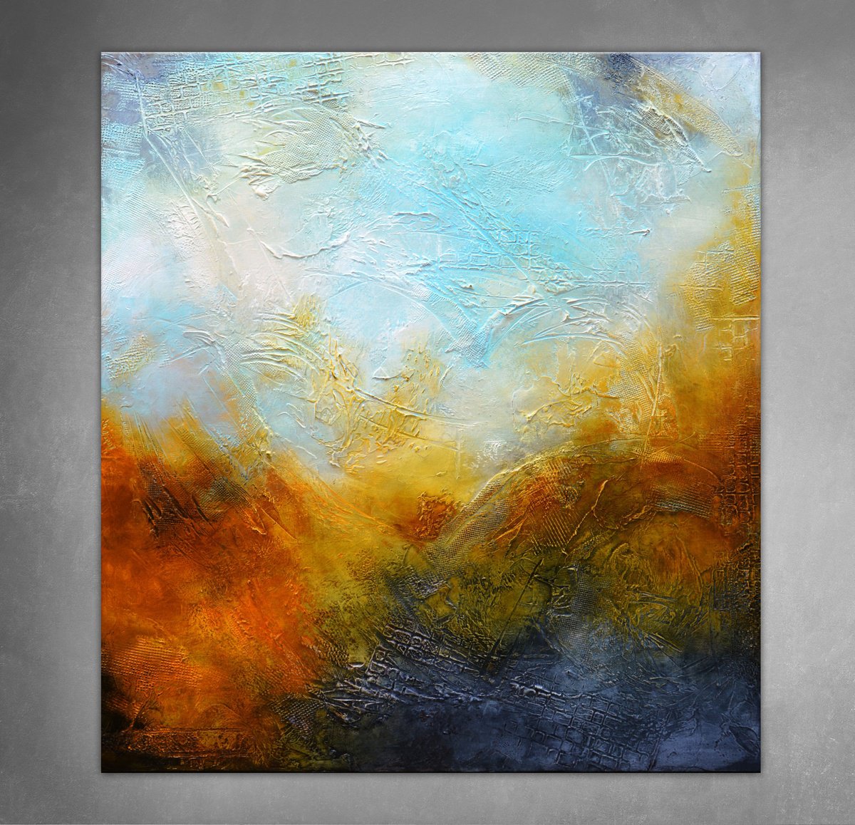 Abstract Acrylic Painting By Andrada Anghel, 36 X 40, Sandstorm On The Remnants Of A Lost Village, Original Artwork