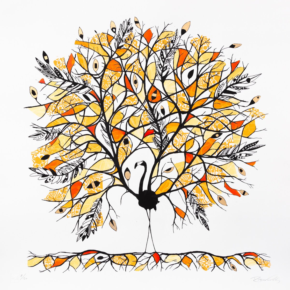 Illustrative Animal Screenprint By Rob Wass, 28 X 28", Flamingo Orange, Original Artwork