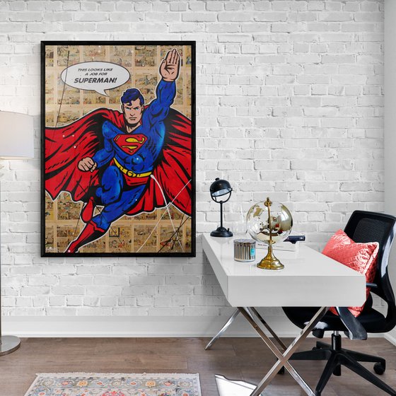 Man of Steel 140cm x 100cm Textured Comic Book Page Urban Pop Art