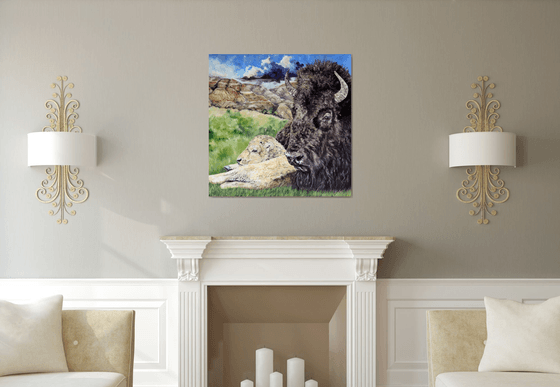 "A Mothers Watchful Eye" - Wildlife - Bison - Landscape