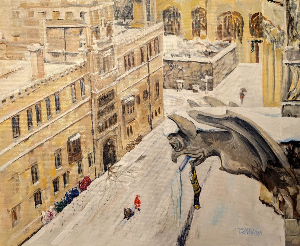 Impressionistic Cityscapes Oil Painting By Chris Walker, 18 X 15, The Gargoyle Waits, Original Artwork