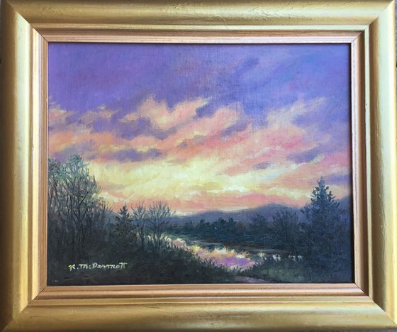 SUNDOWN ABOVE THE RIVER #2 - 8X10 oil