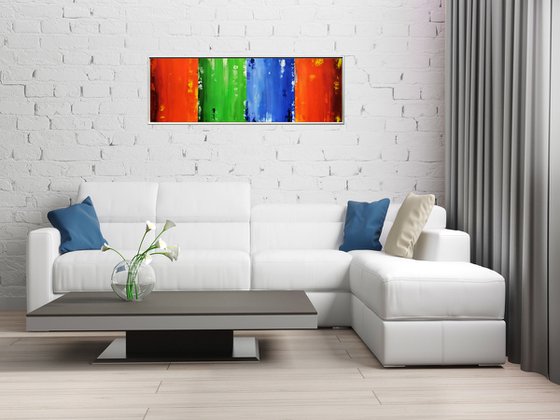 Lightlines  - abstract acrylic painting, canvas wall art, rainbow colors, framed modern art