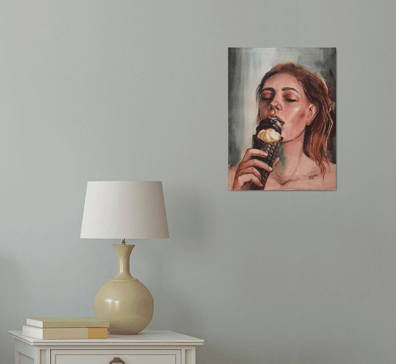 Girl with ice cream. Portrait of a woman.