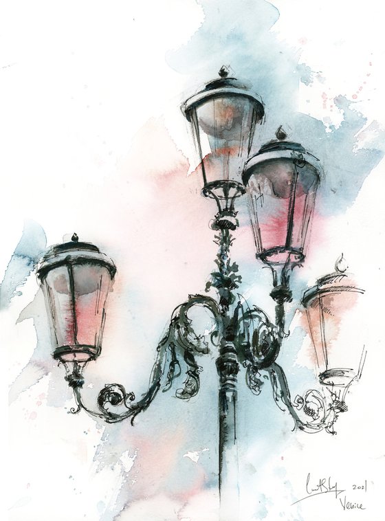 Venice Lanterns - Architecture Sketch Mixed Media