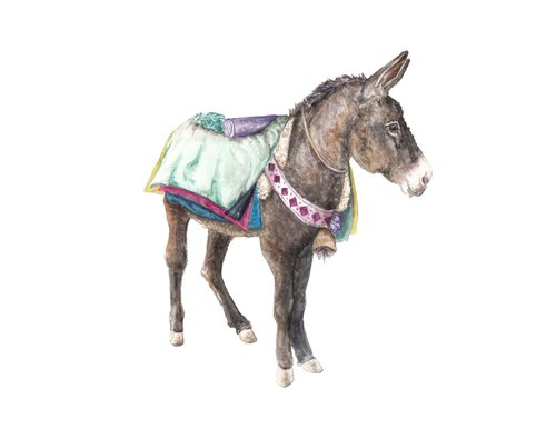 Donkey Colorful Boho Original Watercolor by Lauren Rogoff