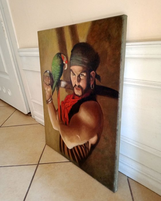 Pirate With Parrot - original oil painting