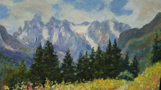 Sunny day in the mountains - mountains painting