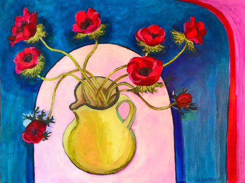 French anemonies on pink by Christine Callum  McInally