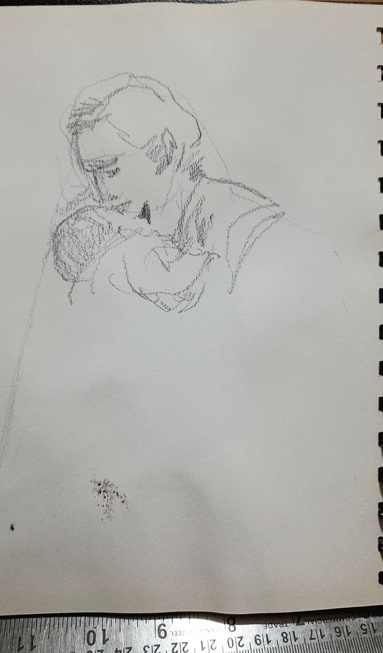 Mother and baby pencil sketch