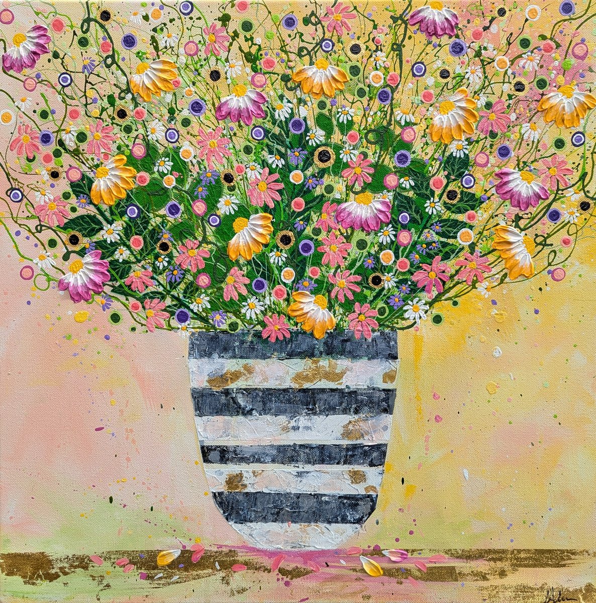 Impressionistic Botanical Acrylic Painting By Lucy Moore, 20 X 20", Say It With Flowers..., Original Artwork