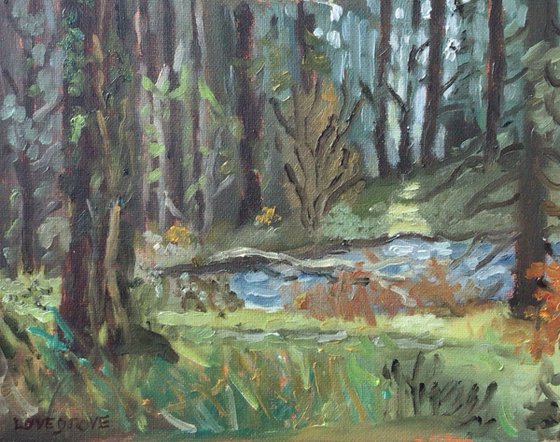 Lake in the forest painting