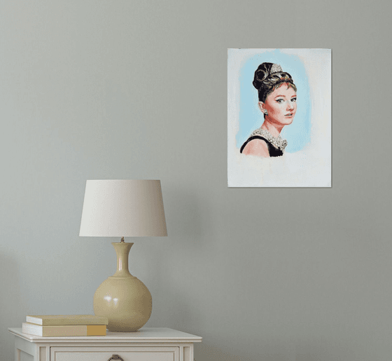 portrait of Audrey Hepburn, Breakfast at Tiffany, portrait, oil painting Audrey Hepburn, Audrey Hepburn art