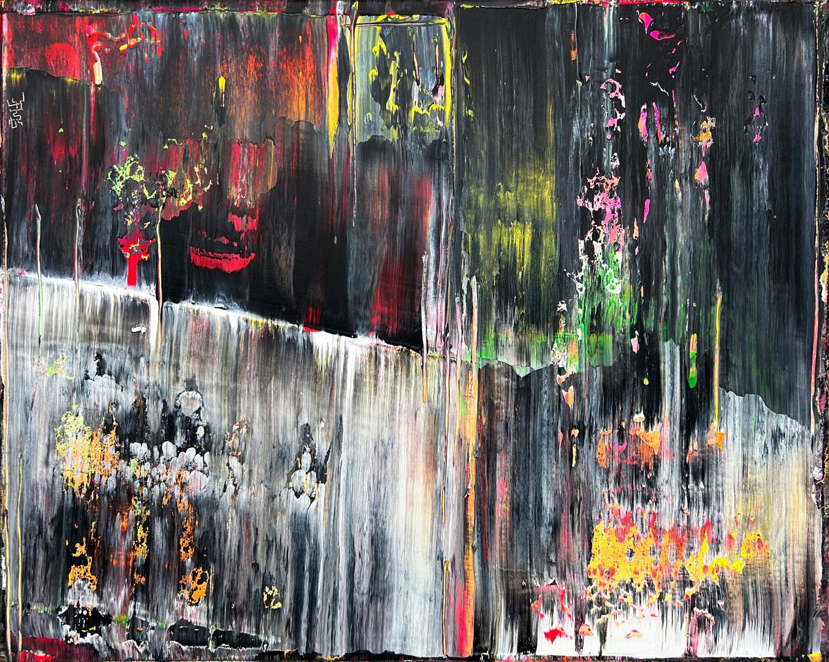 Abstract Acrylic Painting By Preston M. Smith (Pms), 30 X 24", "Black Light", Original Artwork