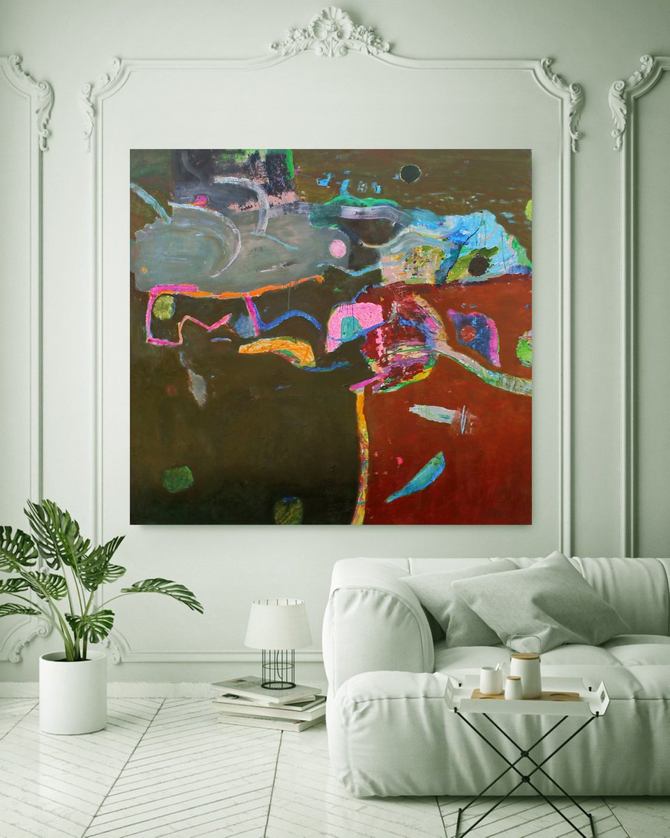 Organic Abstract Oil Painting By Sergiy Dekalyuk, 81 X 76", Composition 25. ?hemistry, Original Artwork