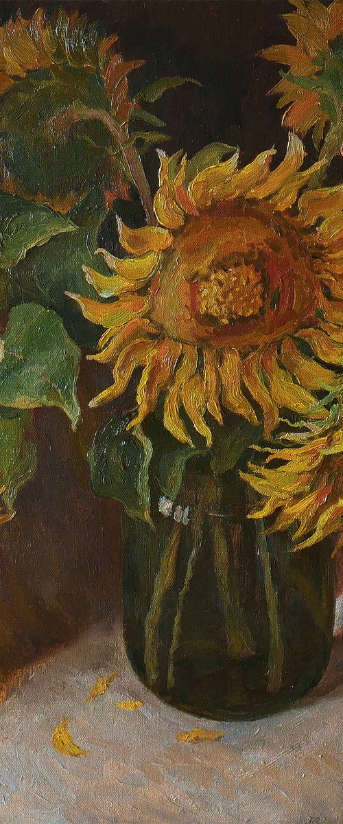 Sunflowers - sunflower still life painting by Nikolay Dmitriev